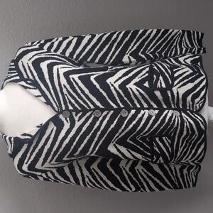 Chico's Size Small Black and White Stripe Silk Blend Sweater Silver Buttons